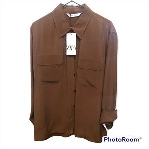 Zara unused silk brown shirt. It fits oversize.
